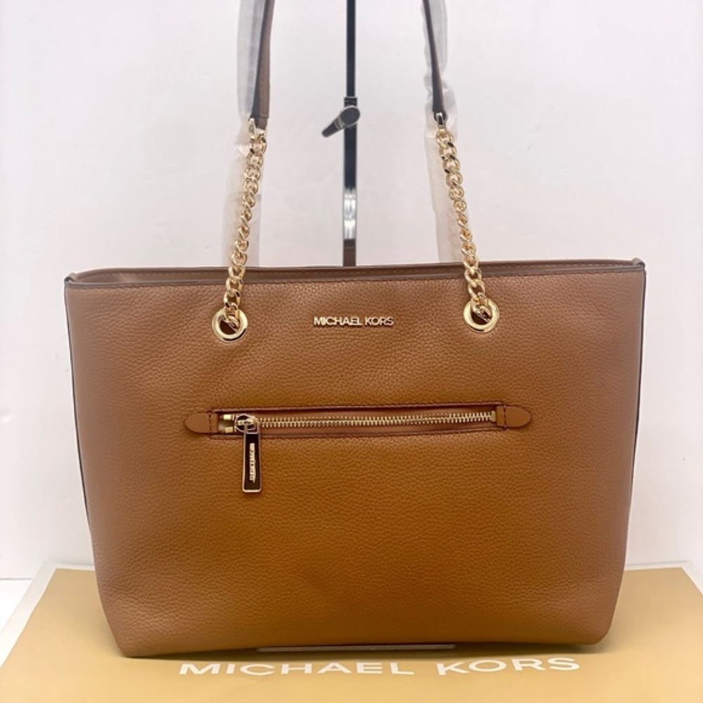 Michael Kors Medium Front Zip Chain Tote Bag Leather Luggage